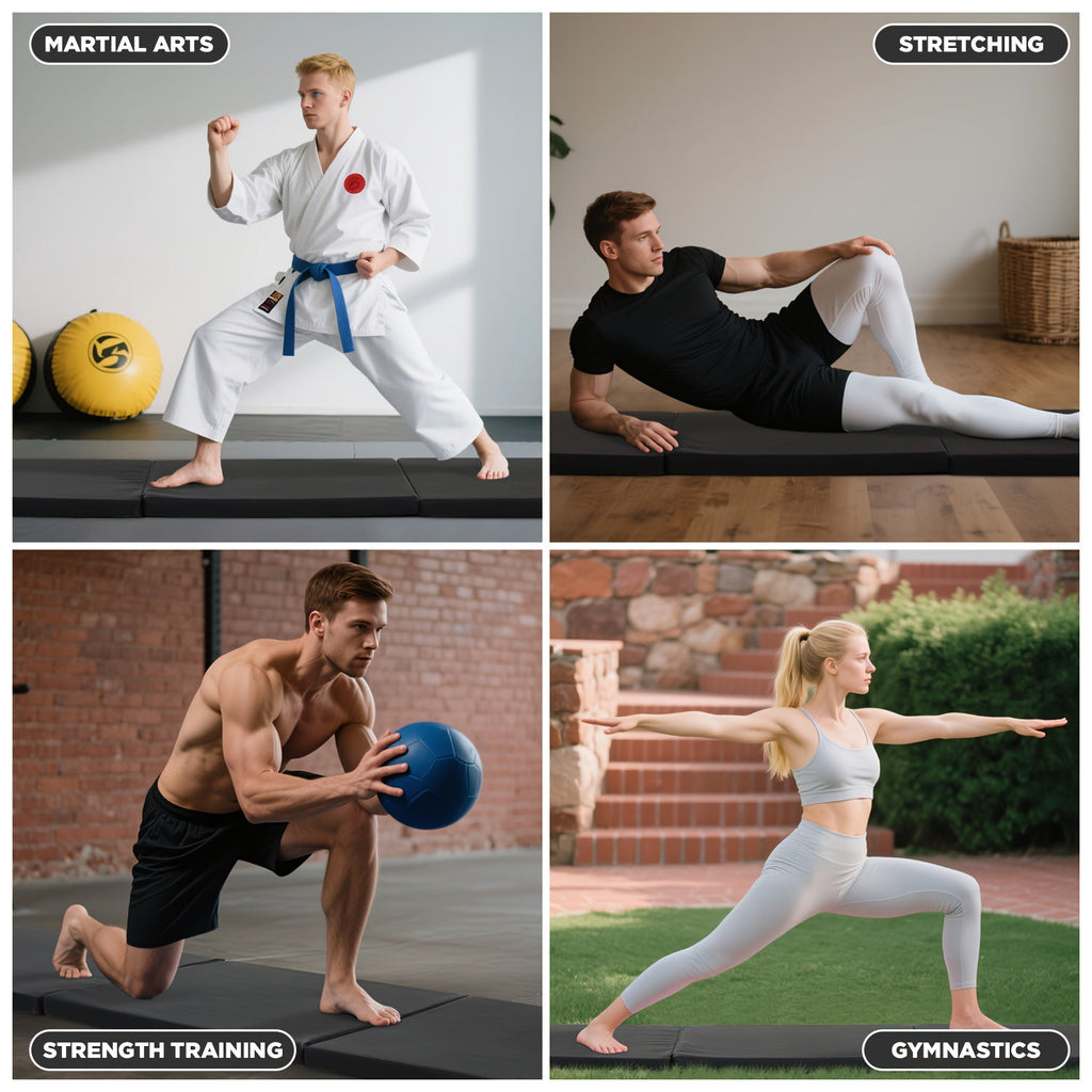 Tri-Fold Yoga Mat Heavy Duty Non-Slip with Carrying Handles – High-Density Foam Folding Exercise Mat for Home Gym, MMA, Wrestling, Gymnastics & Stretching, Workout Mat for Men & Women