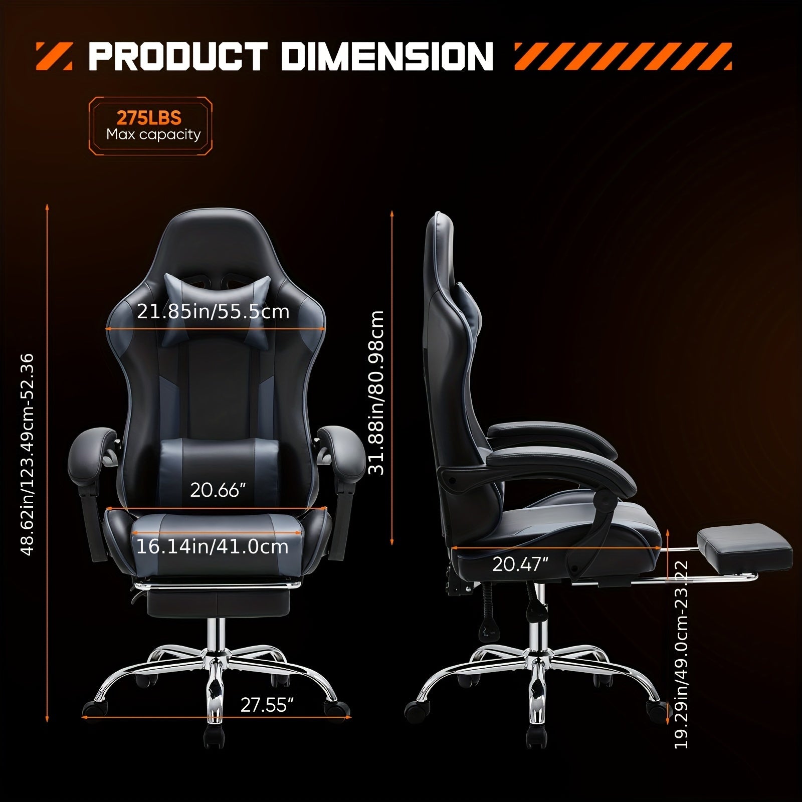 Ergonomic Gaming Chair with Footrest & Lumbar Support – Racing Style Esports Computer Chair, Fixed Armrests, Adjustable Recliner, Home Office Desk Chair for Adults