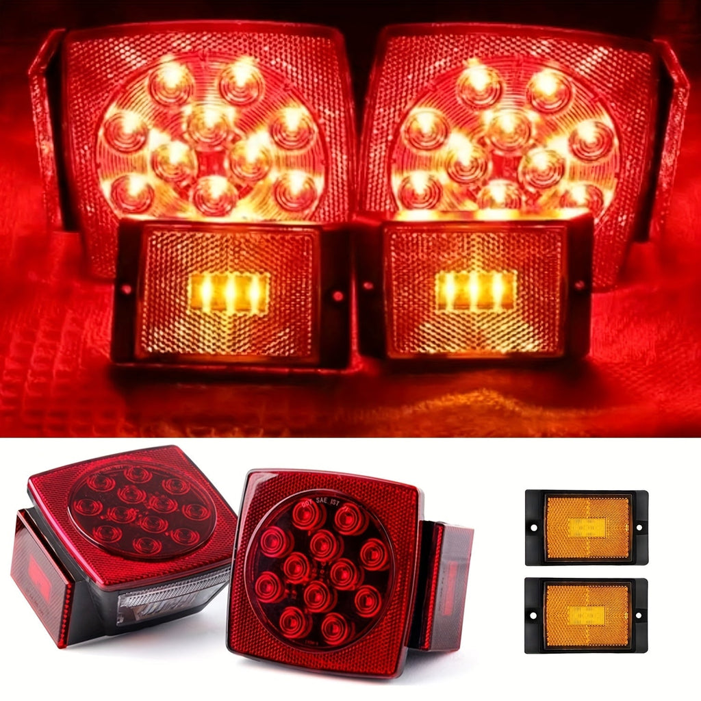 12V LED Trailer Light Kit with Wiring Harness – Submersible Waterproof Utility Trailer Lights for Boat RV Truck, Complete Install Kit for Trailers Under 80 Inch, Corrosion Resistant LED