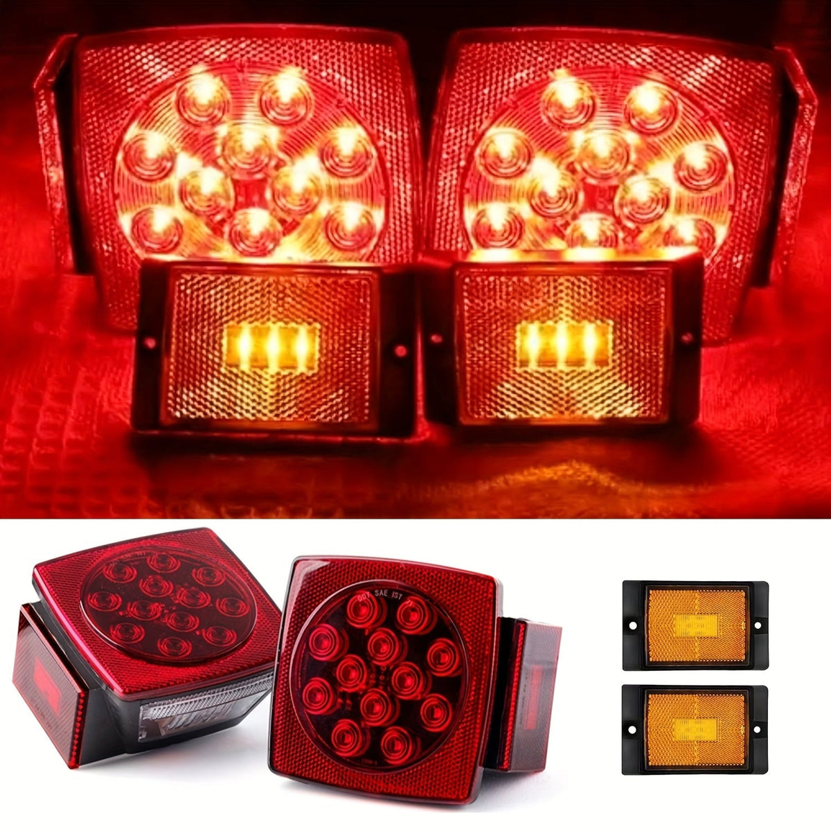 12V LED Trailer Light Kit with Wiring Harness – Submersible Waterproof Utility Trailer Lights for Boat RV Truck, Complete Install Kit for Trailers Under 80 Inch, Corrosion Resistant LED