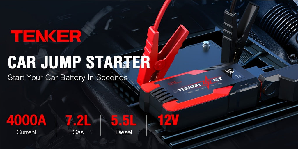 4000A/6000A Car Jump Starter with 150 PSI Air Compressor – 2-in-1 Portable Battery Booster & Tire Inflator, USB Fast Charge Power Bank, 3-Mode Flashlight for Cars, Trucks, Motorcycles & SUVs