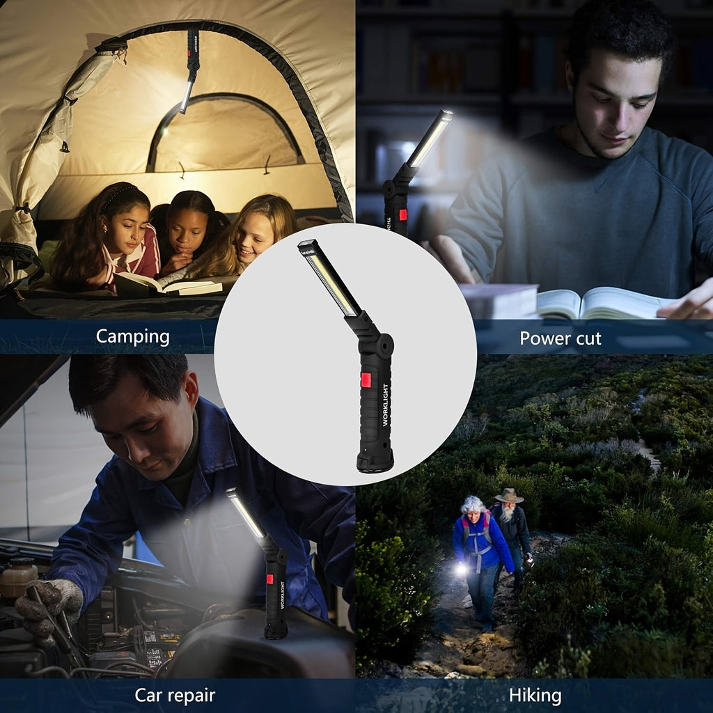 Hanging COB LED Rechargeable Work Light Bulk Pack – Portable Built-In Battery Lamp for Camping Yard Party Garage Vehicle Maintenance Emergency, Black & Khaki, 2 4 6 8 10 Pack Options