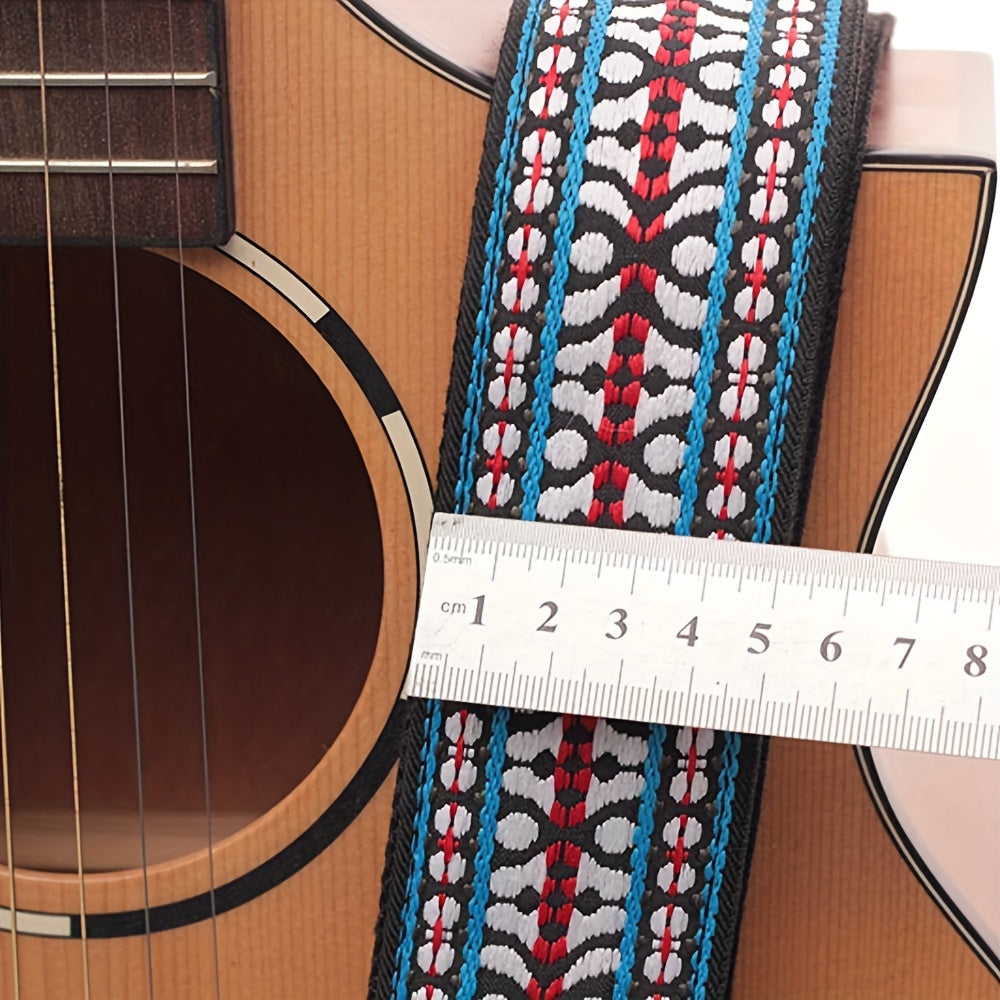 Adjustable Embroidered Guitar Strap with PU Leather Ends – Boho National Style, 35–57 Inch Length, Fits Acoustic, Electric, Classical Guitar & Bass, 11 Unique Designs