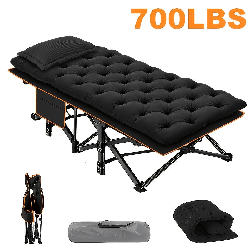 Velora Folding Camping Cot No Mattress for Adults – Double Layer Oxford Fabric, Heavy Duty 500/600/700 LBS, Portable Outdoor Bed with Carrying Case, Black & Gray