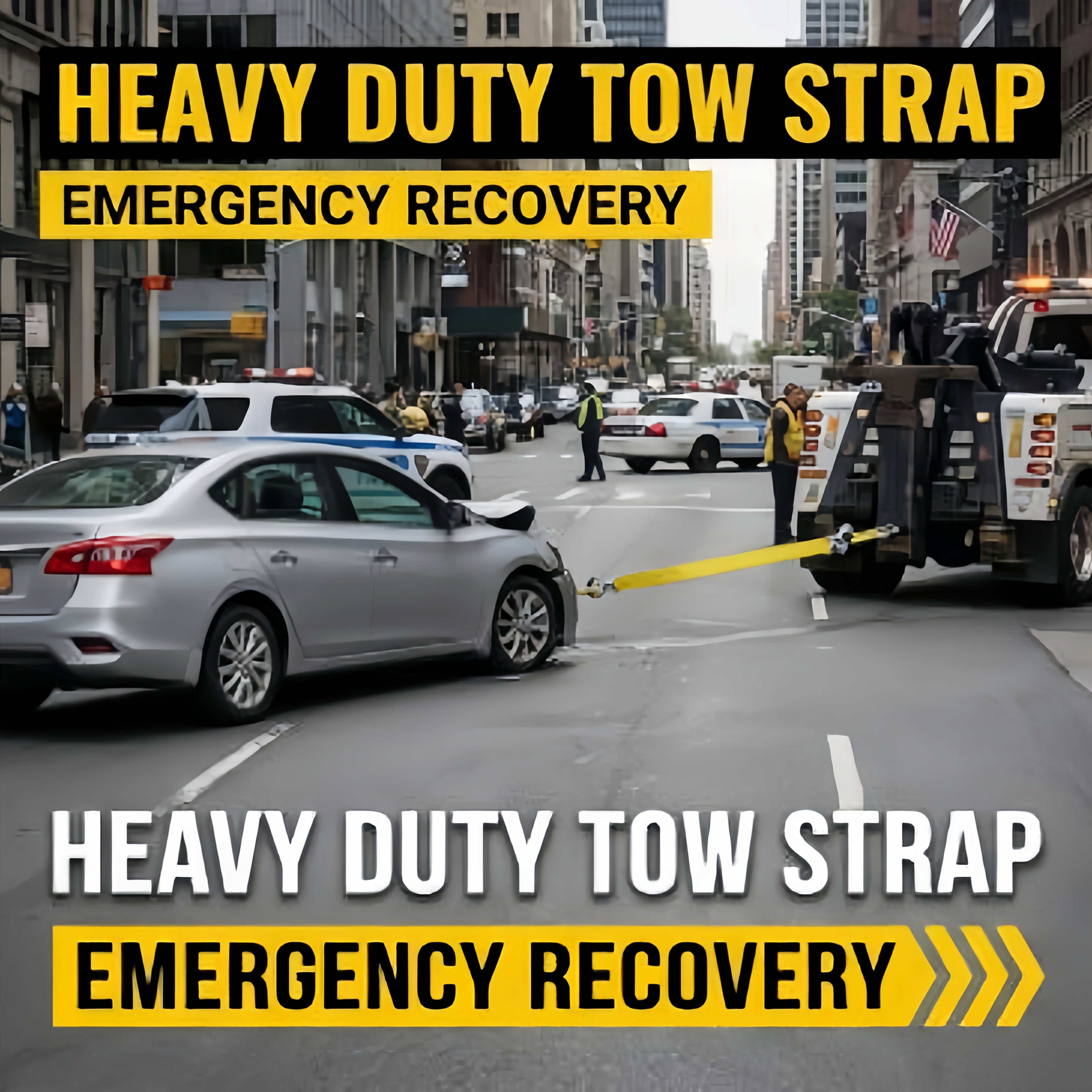 Heavy Duty Recovery Tow Strap 11000 LBS 4M/13FT – Forged Steel Hook Trailer Winch Strap for Off-Road Vehicle Rescue, Emergency Towing for SUV Truck Pickup 4x4, Essential Off-Road Recovery Kit