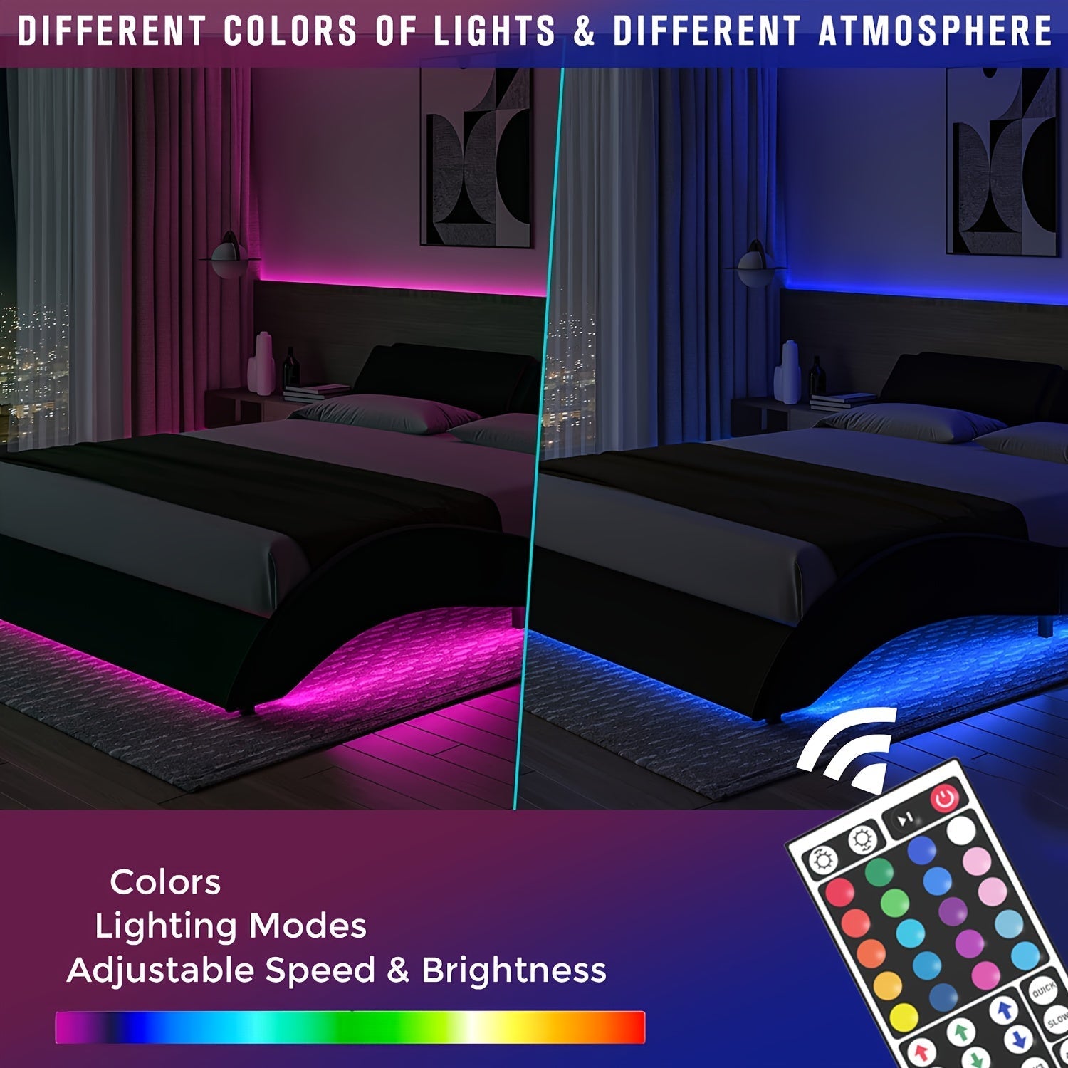 LED Strip Lights 100ft RGB Color Changing with Remote Control – Stepless Dimming, Flashing & DIY Modes, Indoor TV Backlight for Bedroom, Living Room, Kitchen, Stairs, Party & Holiday Decor | 50ft & 100ft