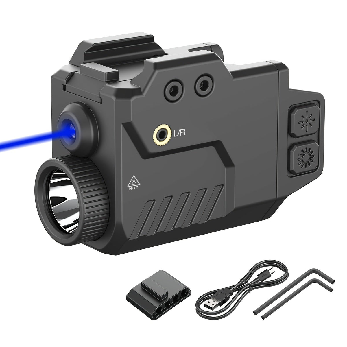 750 Lumen Tactical Flashlight Laser Sight Combo with Memory Function – Red Green Blue Laser Pistol Light Strobe Mode Slidable Picatinny Rail Mount for Full Size Handguns Rifles