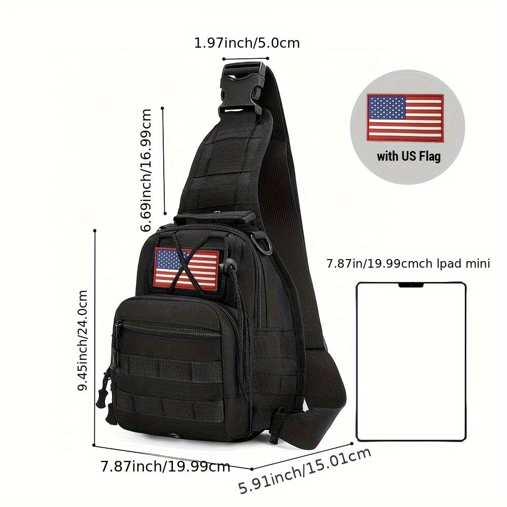 Tactical Sling Backpack Lightweight Crossbody Daypack – Military Camo Shoulder Bag for Cycling Hiking Travel Daily Use, Multiple Colors with Flag Patch Option, Men Women EDC Bag