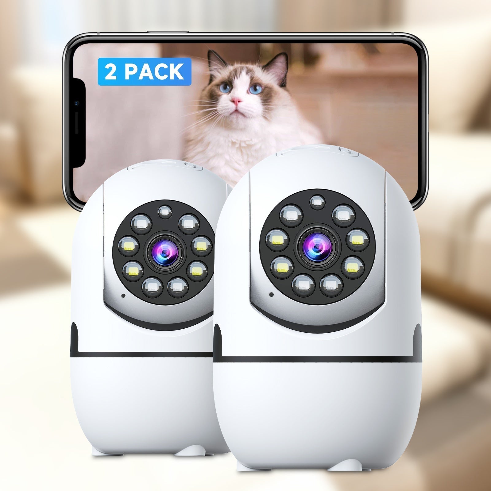 2-Pack Indoor Security Camera 355° Pan Tilt – Dual Band 2.4G/5G WiFi Alexa Compatible Motion Detection Full-Color Night Vision Two-Way Audio Cloud & 256GB TF Storage Baby & Pet Monitor