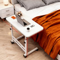 Rolling Bedside Desk Height Adjustable 23-35 Inch with Storage Shelf & Omnidirectional Wheels for Home Bedroom Office Laptop Table