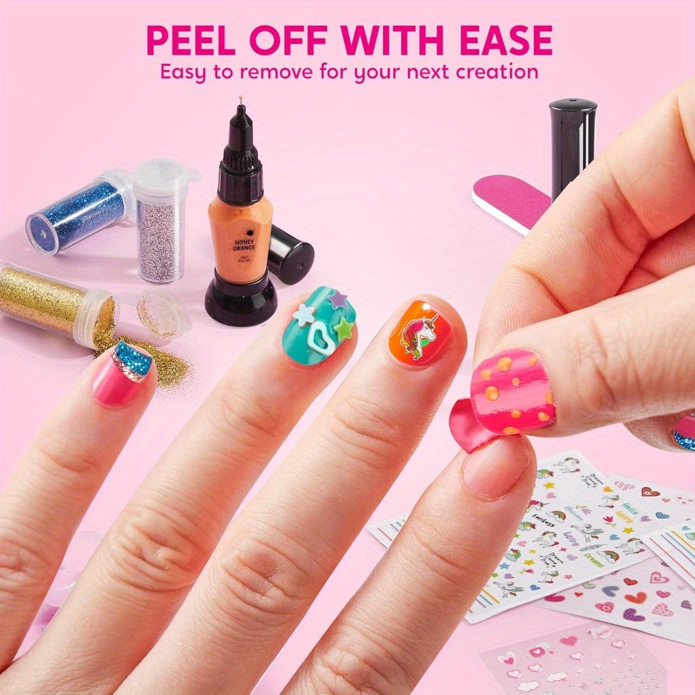 Kids Nail Art Kit for Girls Non-Toxic Nail Polish Set with Glitter Stickers Sequins 220+ Designs 6 Color Pens Children Nail Studio Birthday Christmas Gift Ages 7 and Up