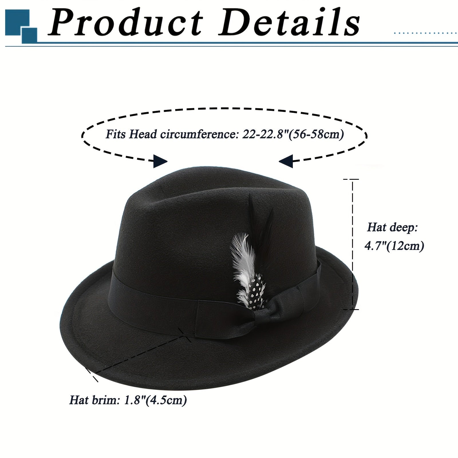 Short Brim Felt Fedora Hat for Men & Women – Classic Feather Panama Dress Hat in 7 Colors, Black Brown Navy Red Gray Coffee, Unisex Jazz Cap for Formal Casual Daily Wear
