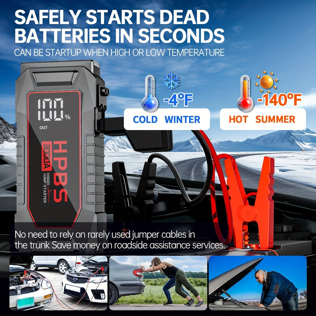 5000A Car Jump Starter 24000mAh Power Bank 12V Battery Booster for Gas Diesel Engines – Quick Start Dead Battery for Car Truck SUV Motorcycle with LED Flashlight for Outdoor Emergencies