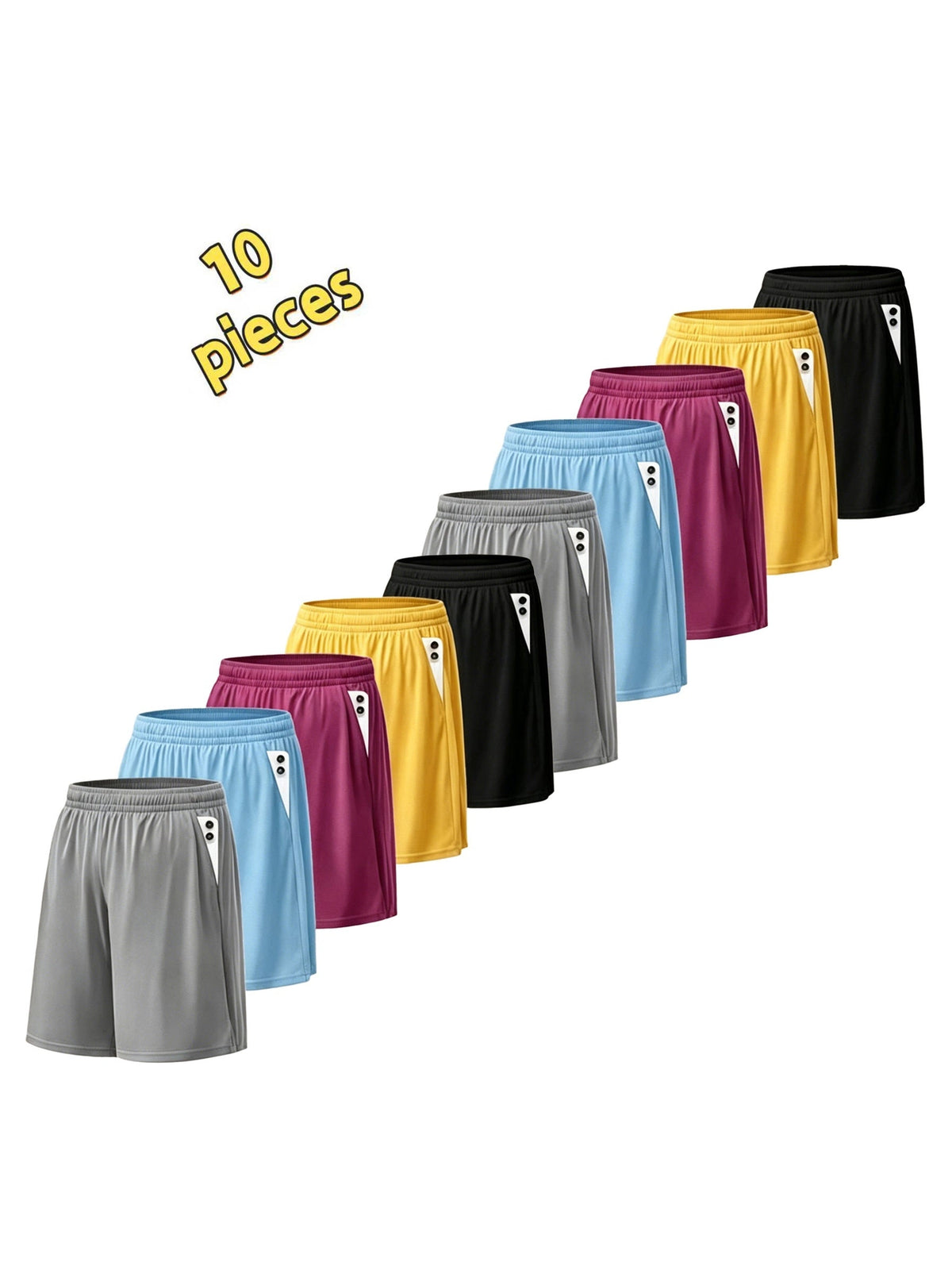 Men's Quick-Dry Athletic Shorts with Pockets & Adjustable Waistband – Lightweight Loose-Fit Training Running Gym Shorts for Men & Teens, 100% Polyester, Solid Colors, Machine Washable, 10-Pack Wholesale
