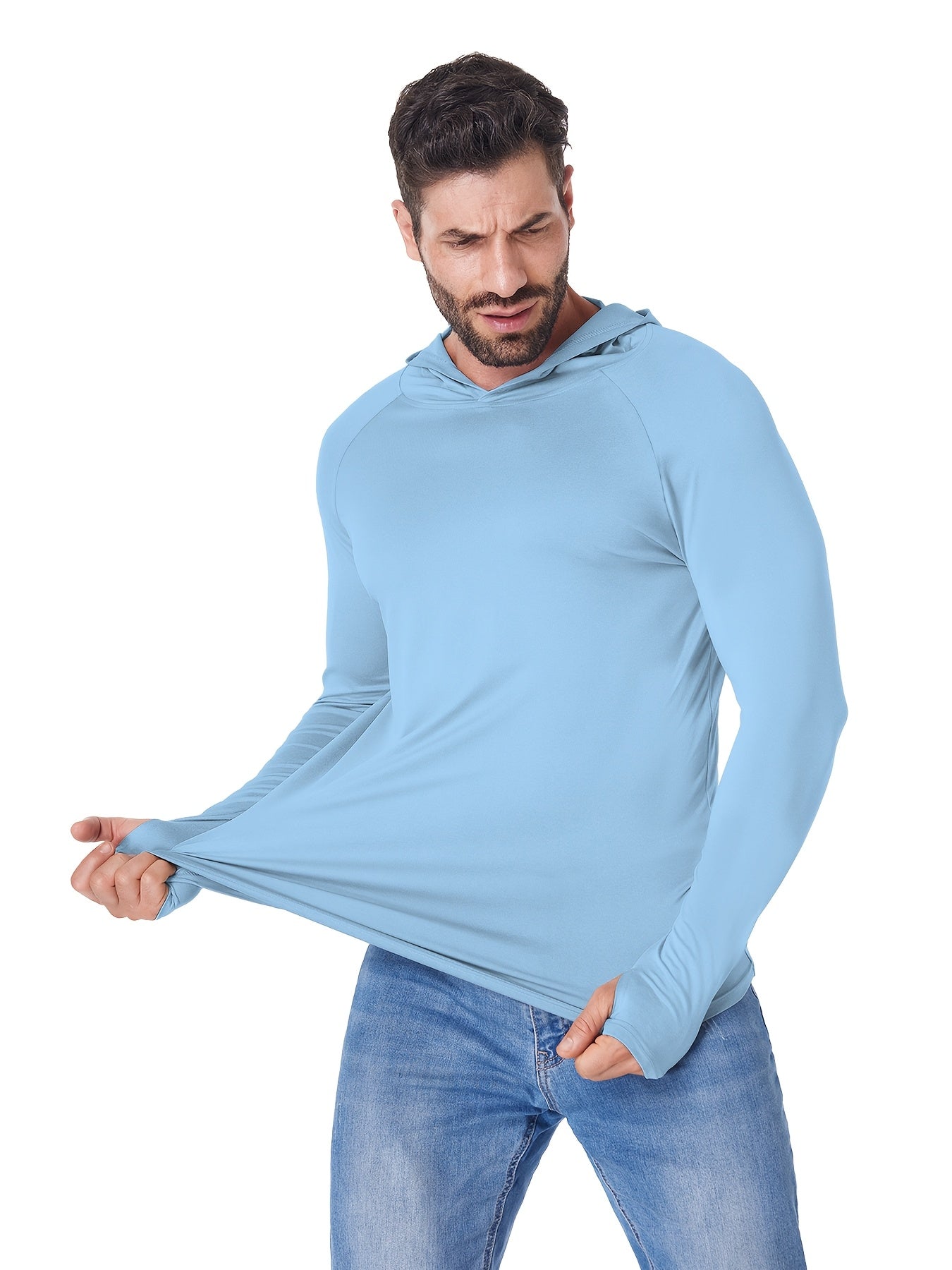 5 Pack Men's Long Sleeve Hooded Fishing Shirts UPF Sun Protection – Lightweight Moisture-Wicking Rash Guard for Fishing Hiking Kayaking Boating Outdoor Sports, Sizes S-XXL, 3 Mixed Color Sets