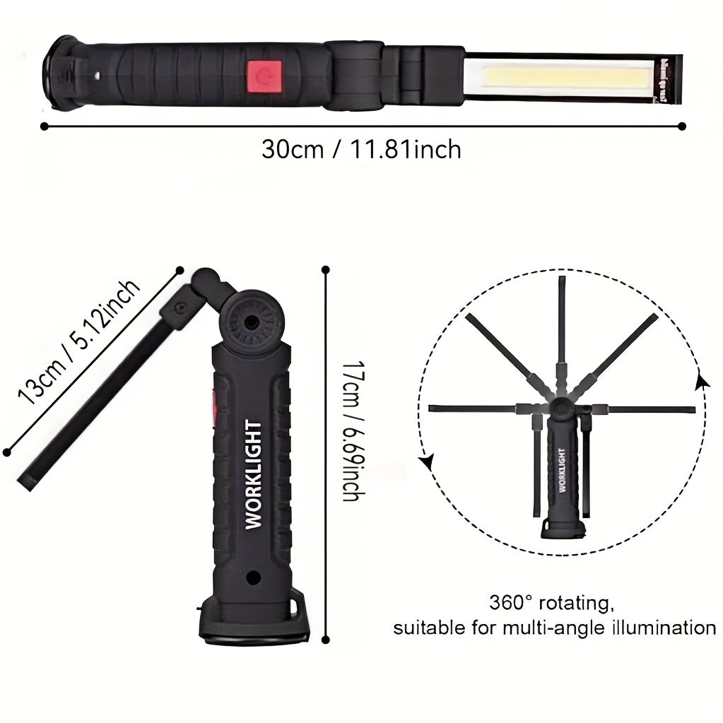 Rechargeable COB LED Work Light with Magnetic Base – 1000 Lumen Portable Camping Flashlight, 5 Modes, USB-C, Hanging Lamp for Garage Yard Emergency Outdoor Use, 2/3/4 Pack