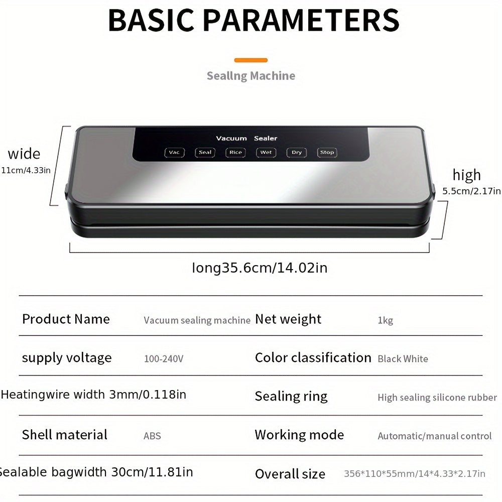 Vacuum Sealer Machine 65KPA 6-in-1 with 40 Free Bags – Wet & Dry Mode, Automatic Food Vacuum Sealing Machine for Food Storage & Preservation, Commercial & Household Kitchen Food Saver with External Hose