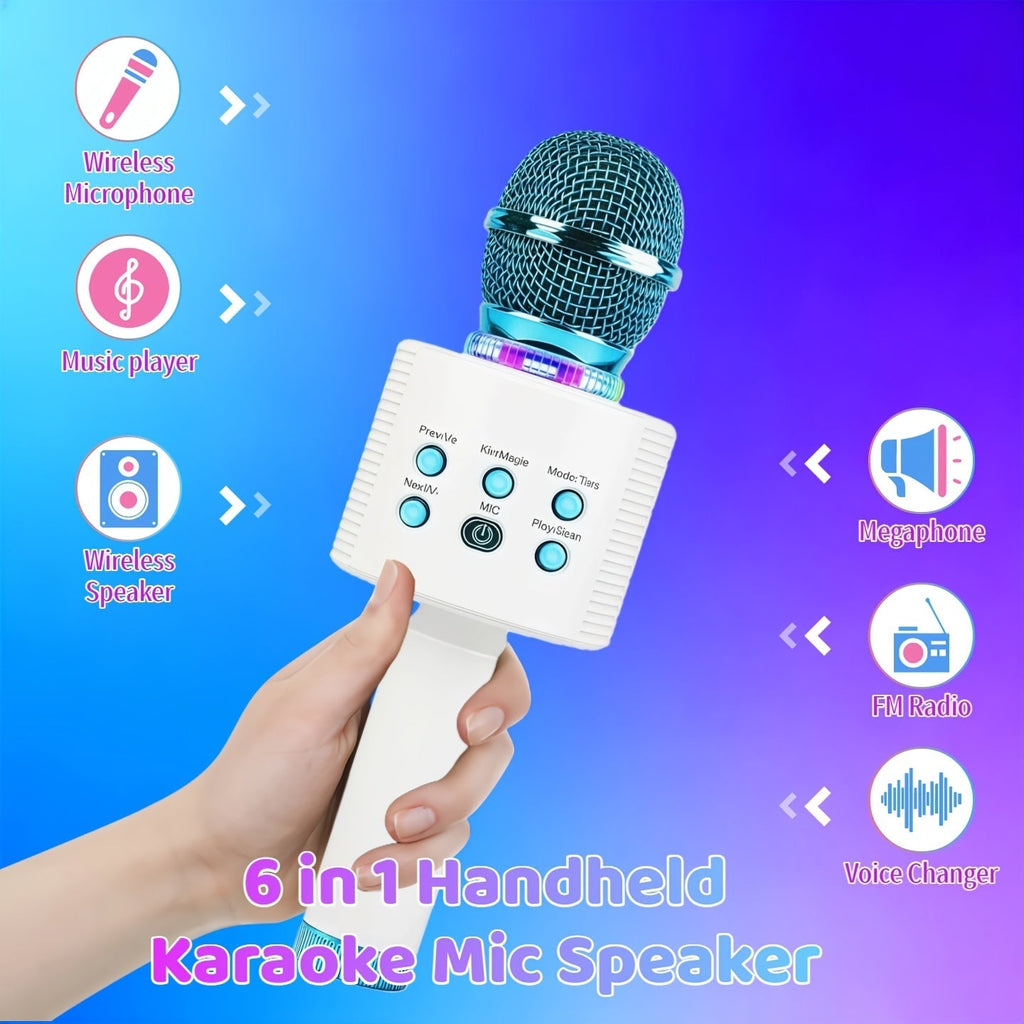 5-in-1 Wireless Karaoke Microphone with Built-In Speaker, LED Lights & Voice Changer – Portable Bluetooth Singing Mic for Parties, Family Gatherings, Travel & Outdoor Fun, 10 Colors
