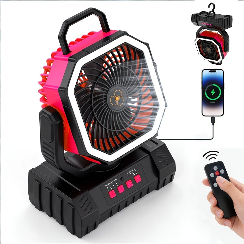 20000mAh Camping Fan with Remote Control LED Light Oscillating 4 Speeds Timer Power Bank - Rechargeable Tent Fan for Camping Picnic BBQ Fishing Outdoor