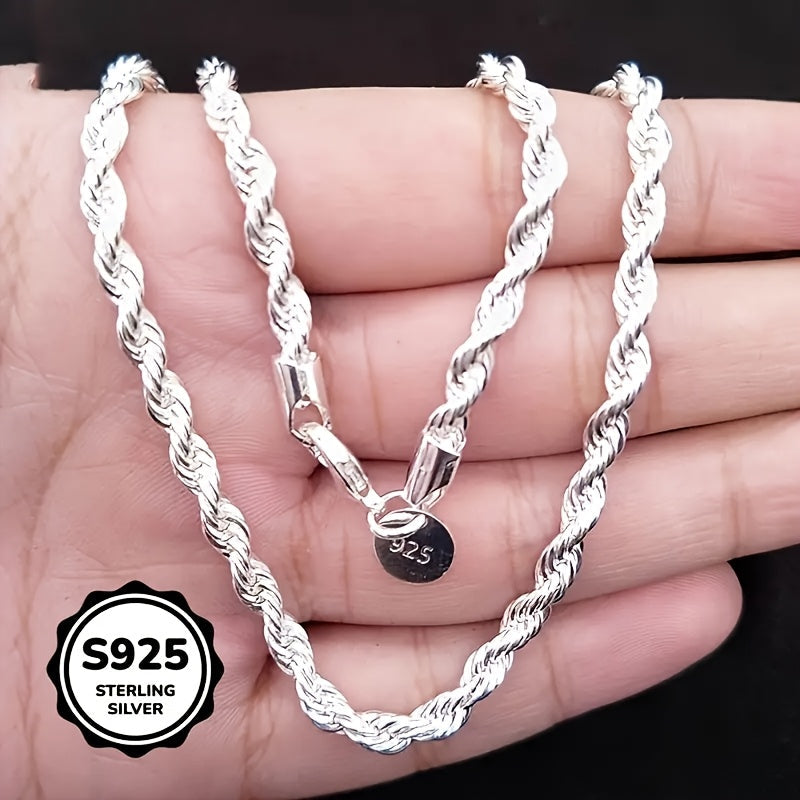 925 Sterling Silver Twisted Rope Chain Necklace for Women – Shiny Hip Hop Choker Layering Chain 16 18 20 22 24 Inch Elegant Silver Jewelry Gift for Her Birthday Anniversary Christmas