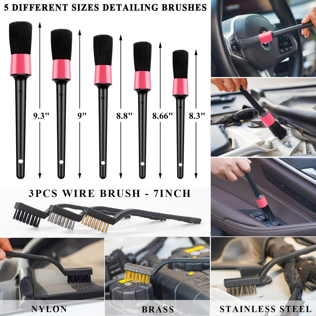 41-Piece Car Wash Detailing Kit with 120W Handheld Vacuum Cleaner Foldable Bucket Windshield Tool Tire Brush Snow Shovel Interior Exterior Complete Car Care Set Pink Black Blue