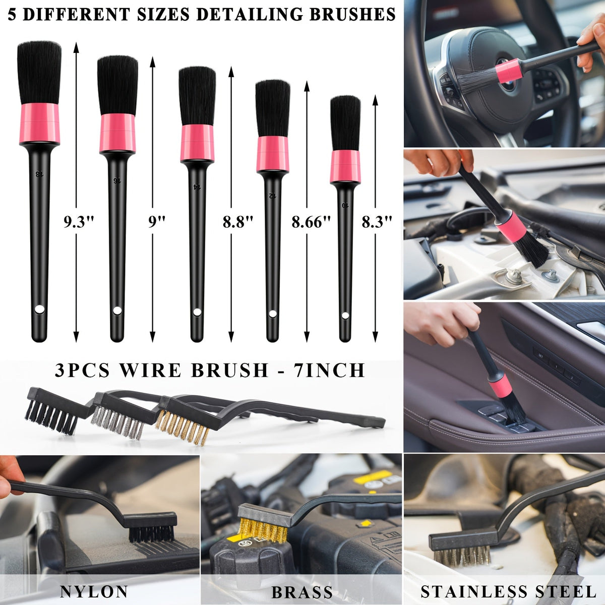 41-Piece Car Wash Detailing Kit with 120W Handheld Vacuum Cleaner Foldable Bucket Windshield Tool Tire Brush Snow Shovel Interior Exterior Complete Car Care Set Pink Black Blue
