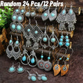 12 Pairs Boho Turquoise Drop Earrings Set for Women – Vintage Bohemian Leaf Heart Dangle Earrings, Perfect Holiday Gift for Girls & Women Daily Wear