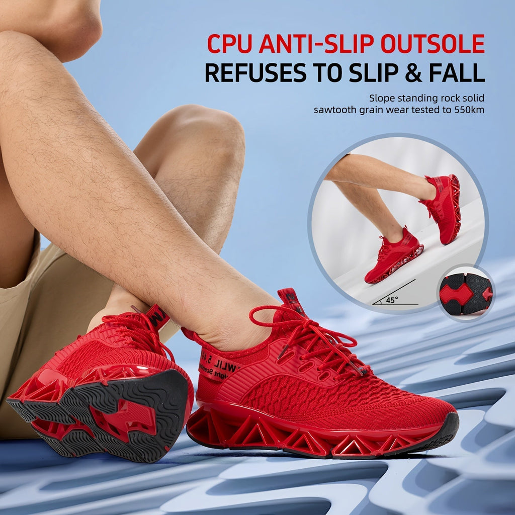 Men's Lightweight Breathable Running Shoes Non-Slip TPU Sole EVA Cushion Insole – Lace-Up Low Top Athletic Sneakers in White Red Black All-Season US Sizes 7.5 to 13