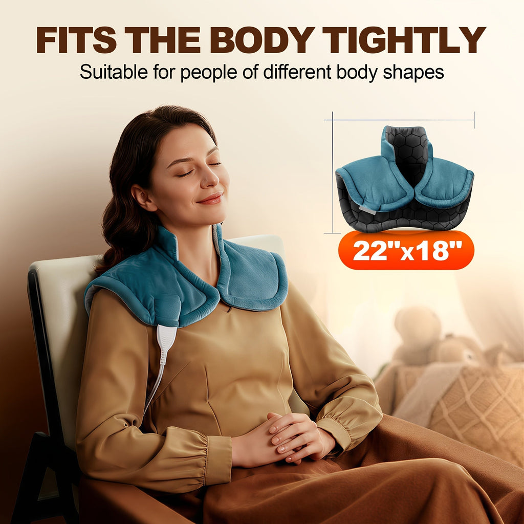Graphene Heating Pad for Neck Shoulders & Back – 130W Woven Graphene Deep Heat Therapy, Large 22"x18", 6 Heat Settings, Weighted, Auto Shut-Off Timer, Machine Washable Electric Pad for Pain Relief