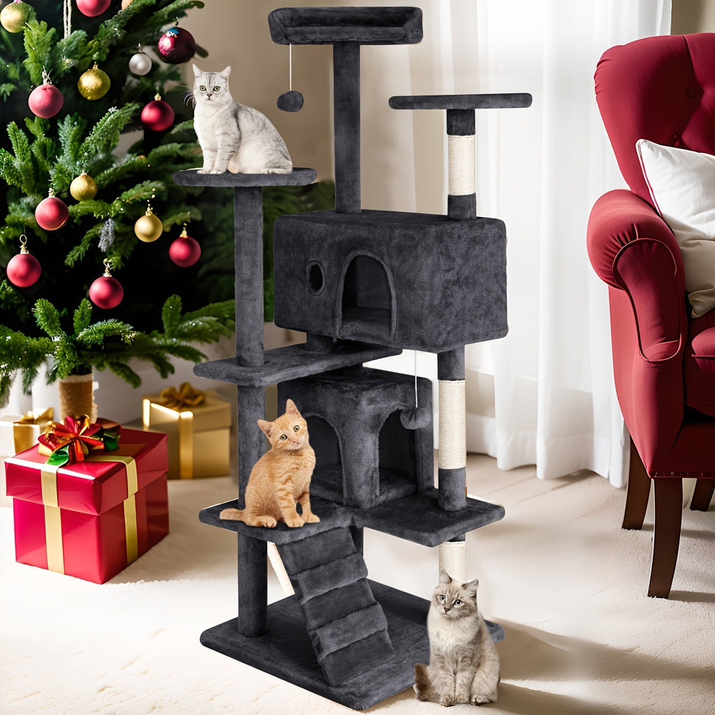 54 Inch Cat Tree Tower for Indoor Cats – Multi-Level Activity Center with Scratching Posts, Condo House & Toys for Kittens & Adult Cats, Dark Gray