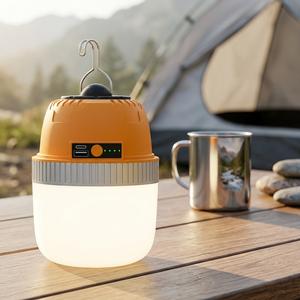 LED Camping Lantern USB Rechargeable with Built-In Power Bank, Ultra-Bright Portable Hanging Tent Light for Camping BBQ Patio Outdoor Emergency, Charges Mobile Phones, Freestanding & Hanging Design