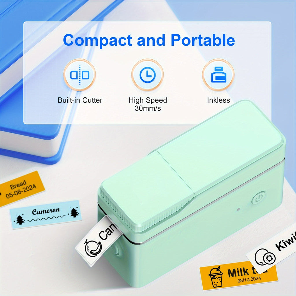 P31S Portable Label Maker Machine with Tape Mini Bluetooth Thermal Printer Inkless Sticker Maker App Templates for Home Office School Organization – White Blue Multiple Colors