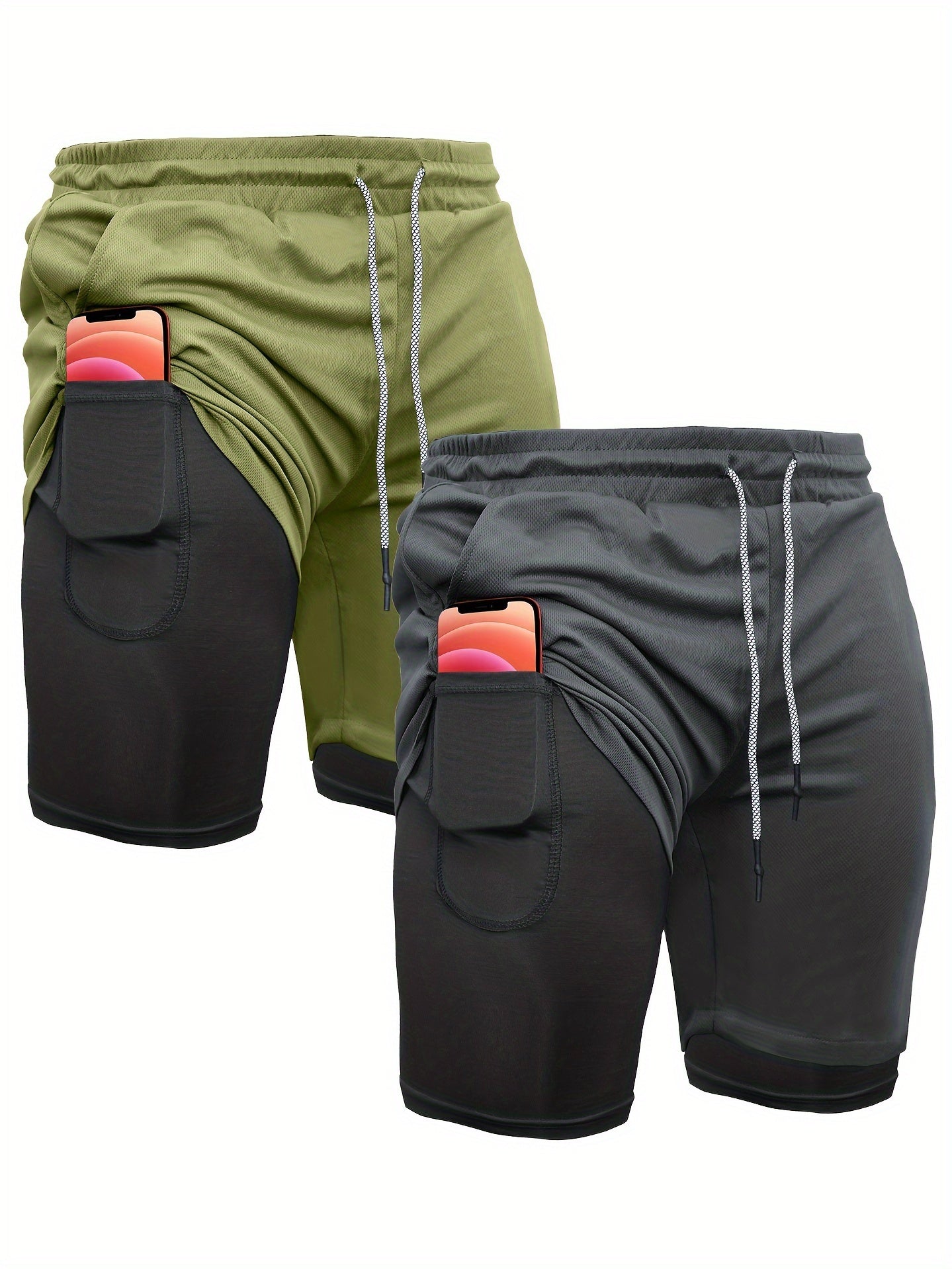 Men's 2-in-1 Running Shorts 7 Inch Quick Dry Compression Liner – Lightweight Athletic Workout Gym Shorts for Men, Polyester Training Shorts for Running Yoga Hiking Outdoor Sports S M L XL XXL