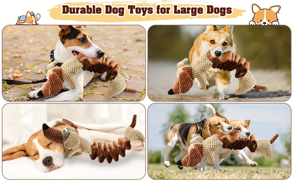 Large Squeaky Crinkle Dog Toy Extendable 15.7 to 19.7 Inch Plush Pull Tug Bite Toy Crinkled Paper Filling Small Medium Large Dogs Interactive Fetch Chew Toy No Battery