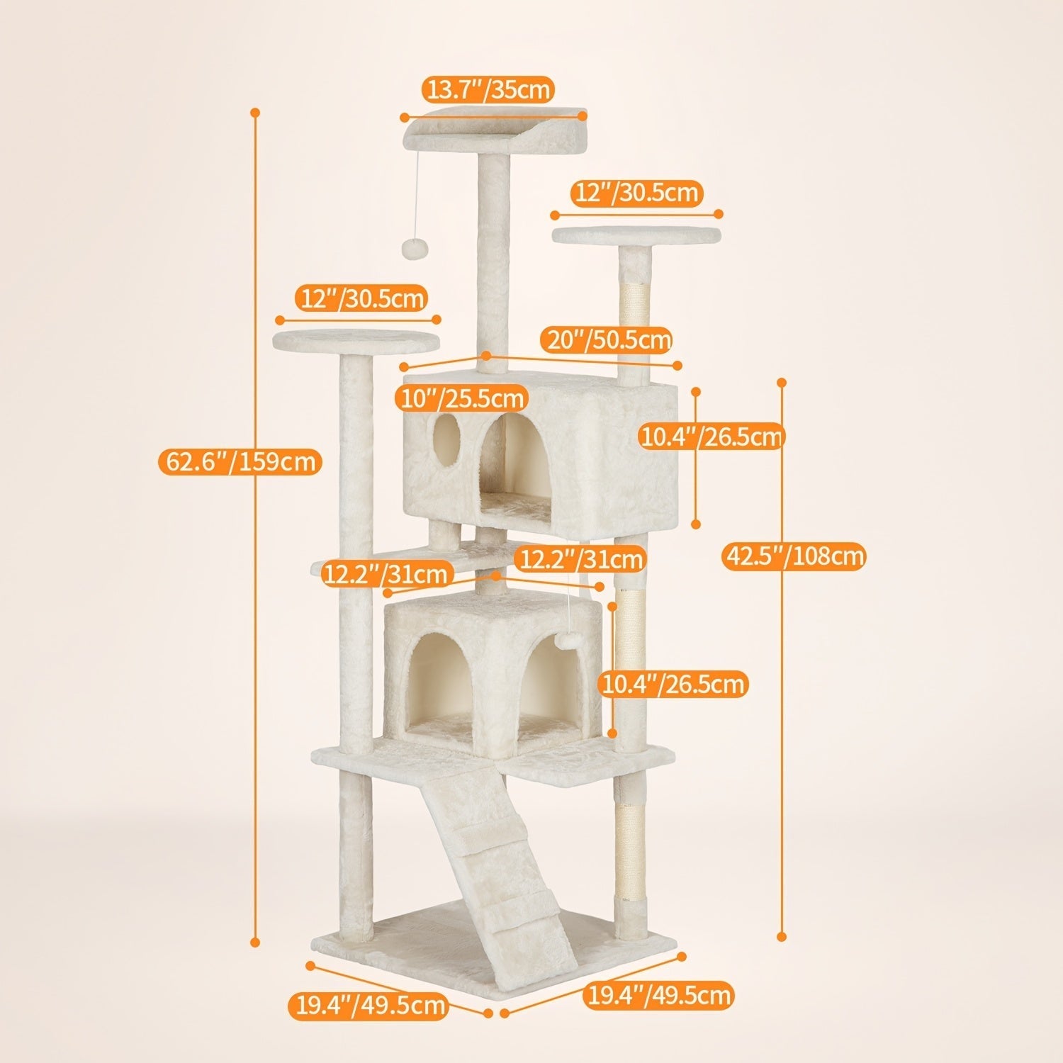 Multi-Level Cat Tree Tower with Scratching Post Perches & Plush Apartments – Space-Saving Indoor Cat Climbing Frame Activity Center, Heights 36-80 Inch, 6 Colors Beige Gray Pink