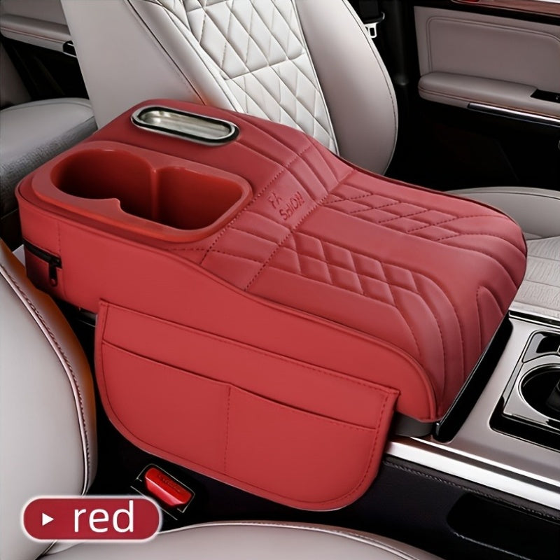 Car Center Console Armrest Pad Height Extender with Built-In Tissue Box Cup Holder Storage Organizer 6 Colors Black Beige Orange Red Brown Universal Fit Most Cars SUVs No Tools | Nova Mart
