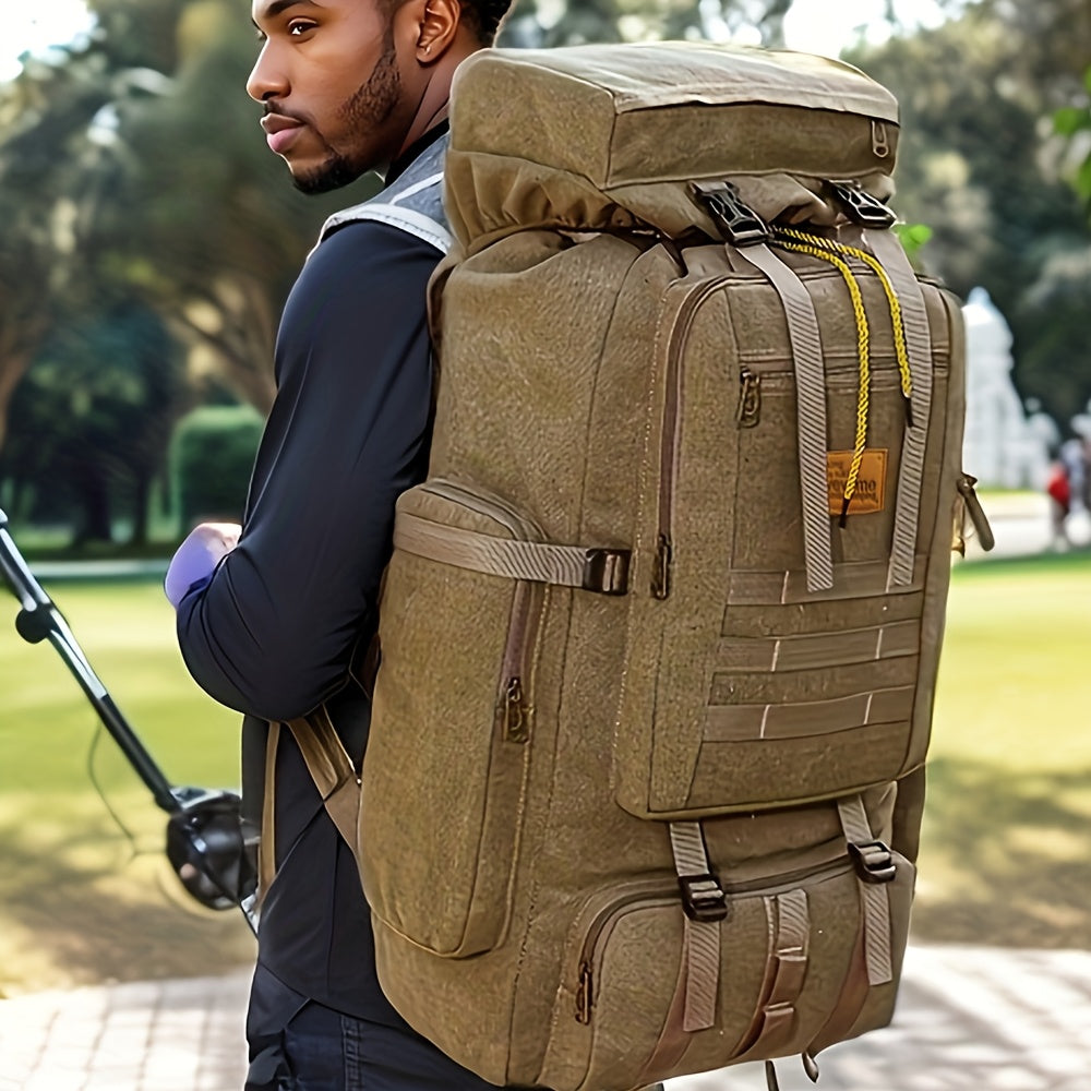 90L Hiking Backpack Large Capacity Camping Mountaineering Pack – Wear-Resistant Waterproof Multi-Day Trekking Rucksack for Men & Women, Outdoor Travel Bag, Green Khaki Black