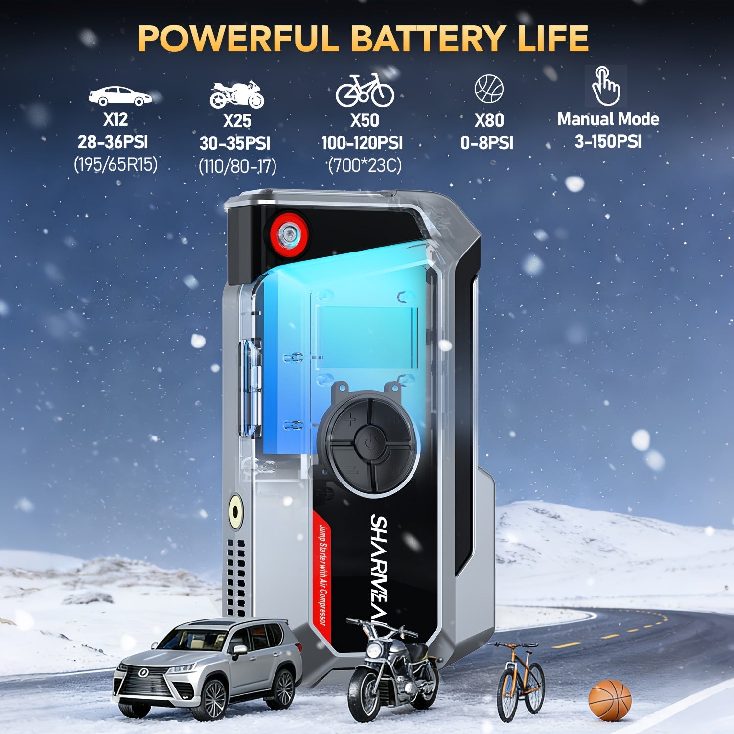 20000A Car Jump Starter with Air Compressor 18-in-1 Portable Power Pack – Smart Jumper Cables Quick Charge LED Light Large Display for All Gas & Diesel Engines, Emergency Car Battery Booster