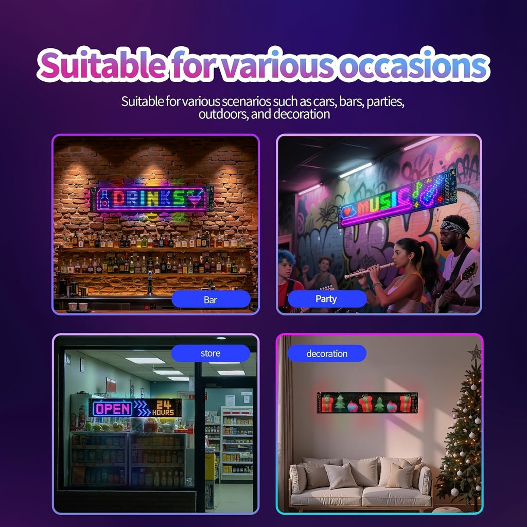 Flexible LED Dot Matrix Display Panel 16x96 – Programmable RGB Scrolling Sign with App & Remote Control, USB Powered, DIY Animated Lighting for Shop, Store, Hotel, Car, Home Decor