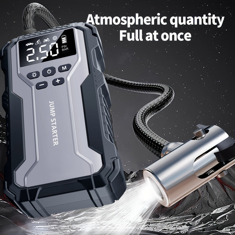 Portable Car Jump Starter Kit Multi-Function 12V Battery Booster with LED Flashlight SOS Rescue Light Air Pump for Cars Trucks Emergency Power Accessory