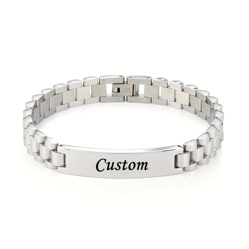 Men's Personalized Stainless Steel Bracelet Custom Letter Engraving Punk Style – 304L Hypoallergenic Wrist Jewelry 4 Colors Steel Gold Black, Birthday Father's Day Gift for Him Boyfriend Dad