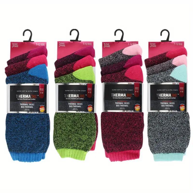 6 Pairs Women's Thermal Winter Socks Fleece-Lined 4X Warmer – Heavy Duty Cushioned Boot Socks for Hiking Camping Skiing Running Cold Weather Size 9-11 Multicolor Value Pack