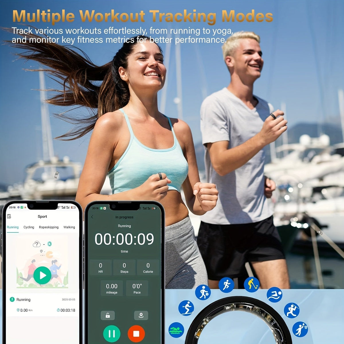 Smart Health Ring - Sleep Tracking Fitness Ring with HRV, Body Temperature, Blood Pressure, Pedometer, Calories & Exercise Tracking, Bluetooth 5.3, Waterproof, Compatible with iPhone & Android, Gift for Women Men
