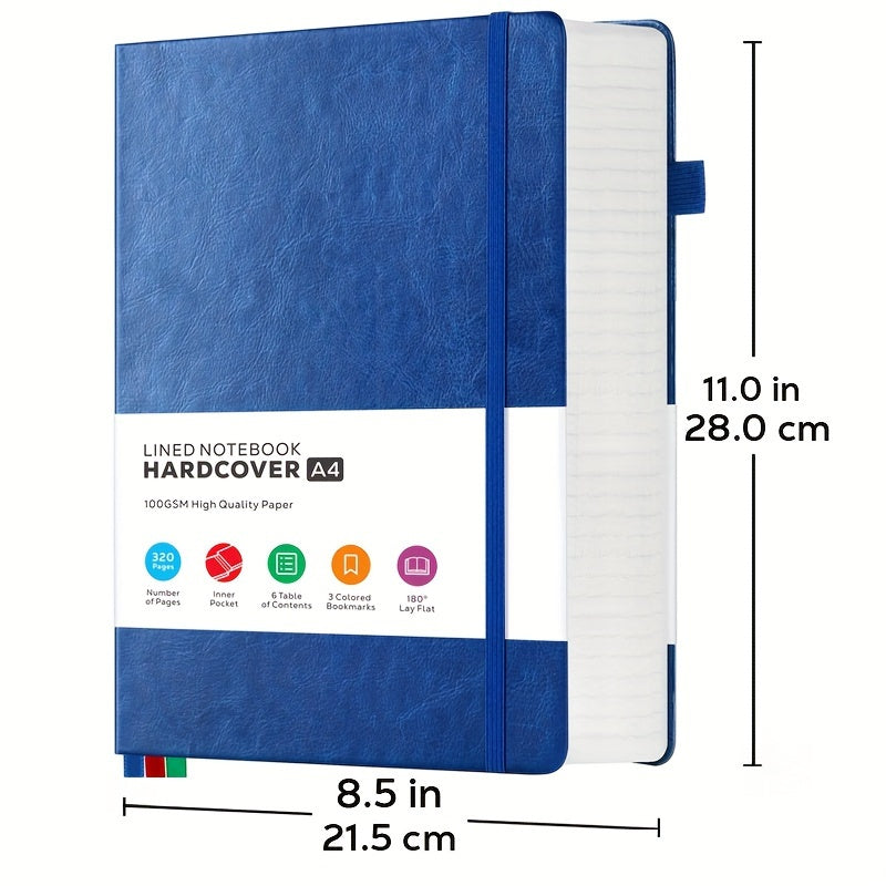 A4 Hardcover Notebook 320 Pages 100GSM – Large College Ruled Leather Journal 8.5x11 for Work School Study Writing Business, Lined Notebook for Women Men, 6 Colors