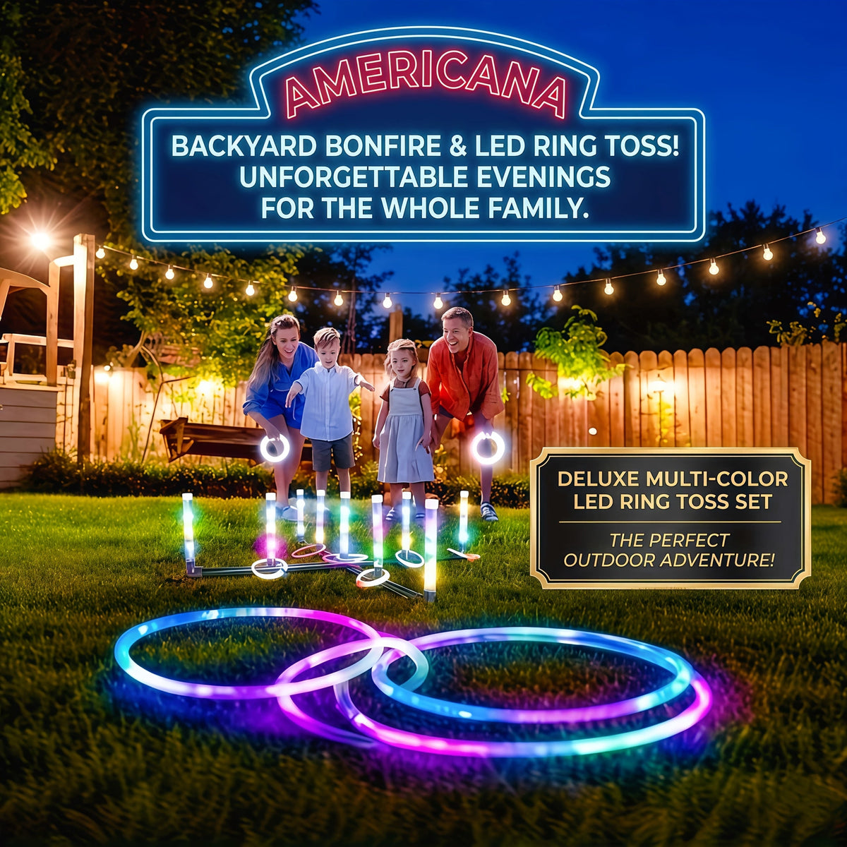 Multi-Color LED Ring Toss Game Set for Day & Night Play – Multiplayer Interactive Outdoor Lawn Game for Backyard, Beach & Camping, Family Birthday Holiday Gift for Kids & Adults