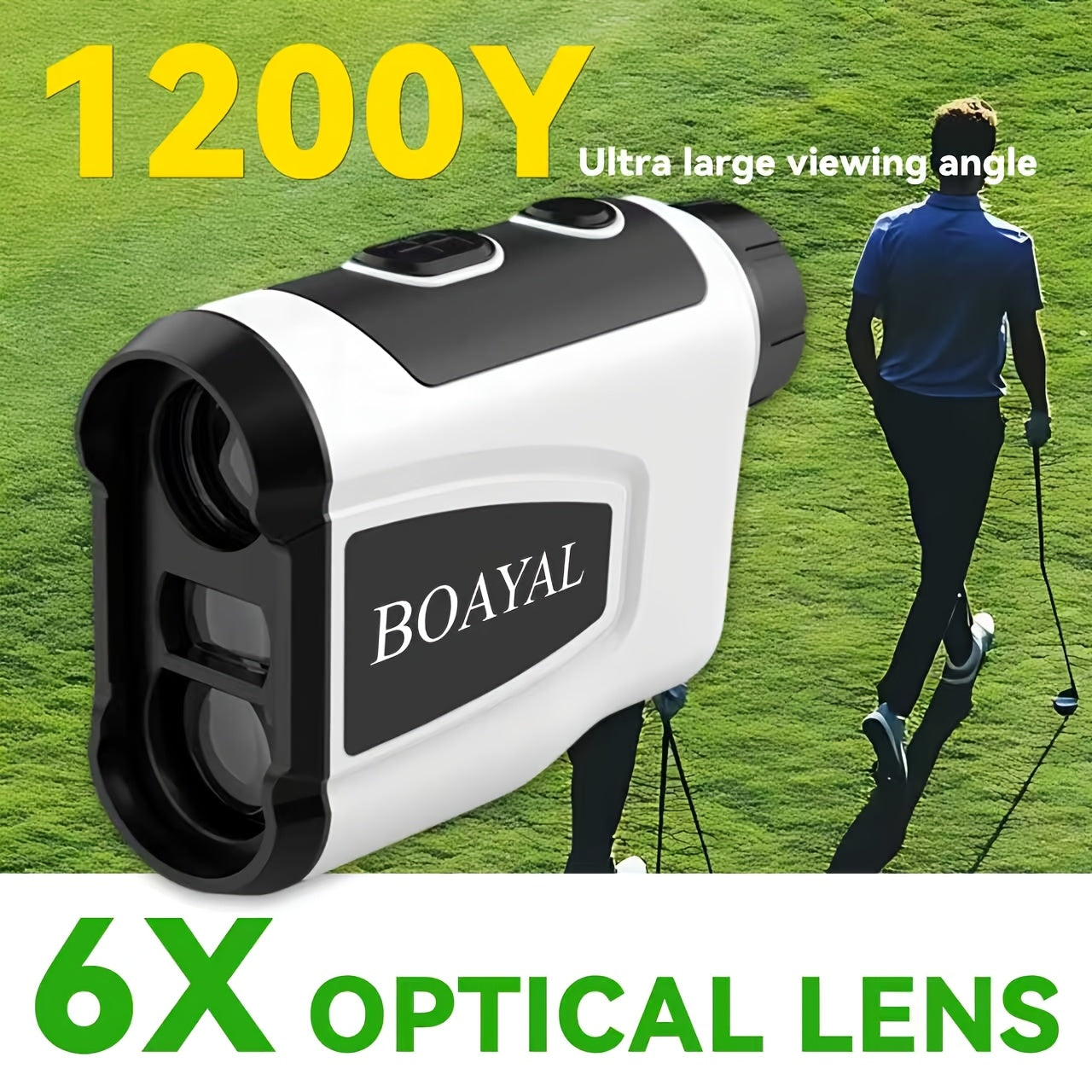 1200 Yard Laser Golf Rangefinder 6X Magnification Slope Switch Pulse Vibration Target Lock Trajectory Compensation Type-C Rechargeable for Golf and Hunting