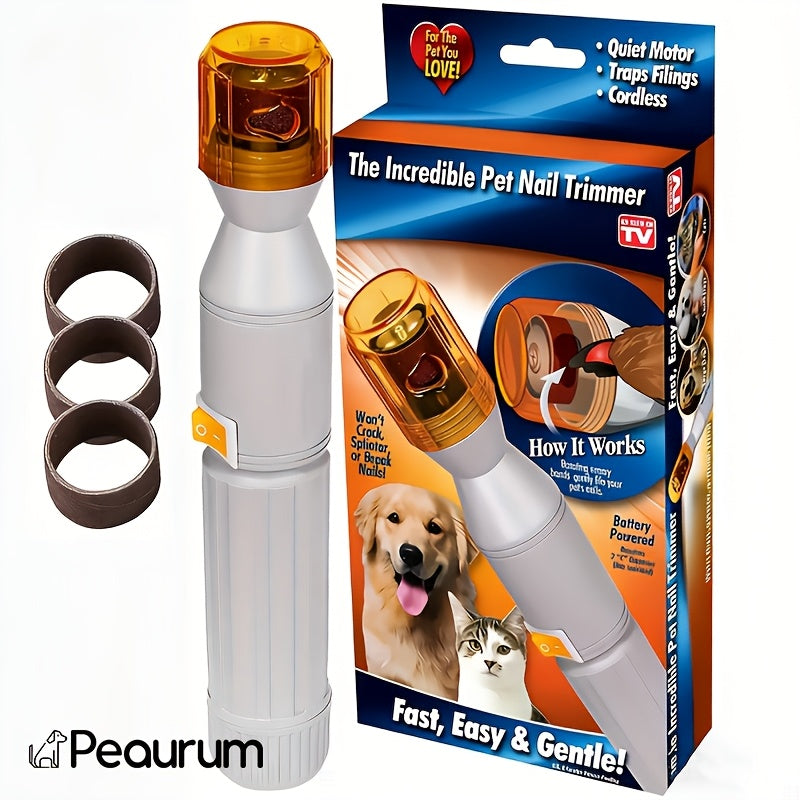 Pet Nail Grinder for Dogs and Cats Silent Electric Nail Trimmer 3 Grinding Bands Painless Paw Polishing Grooming Tool USB Rechargeable All Breeds Puppies Kittens White