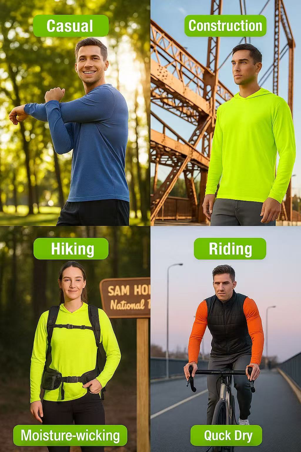 Men's UPF 50+ Sun Protection Hoodie Shirt 3-Pack Long Sleeve Moisture-Wicking Quick-Dry Breathable Outdoor Performance T-Shirt for Hiking Fishing Running – Sizes S to XXXL, Fluorescent Yellow