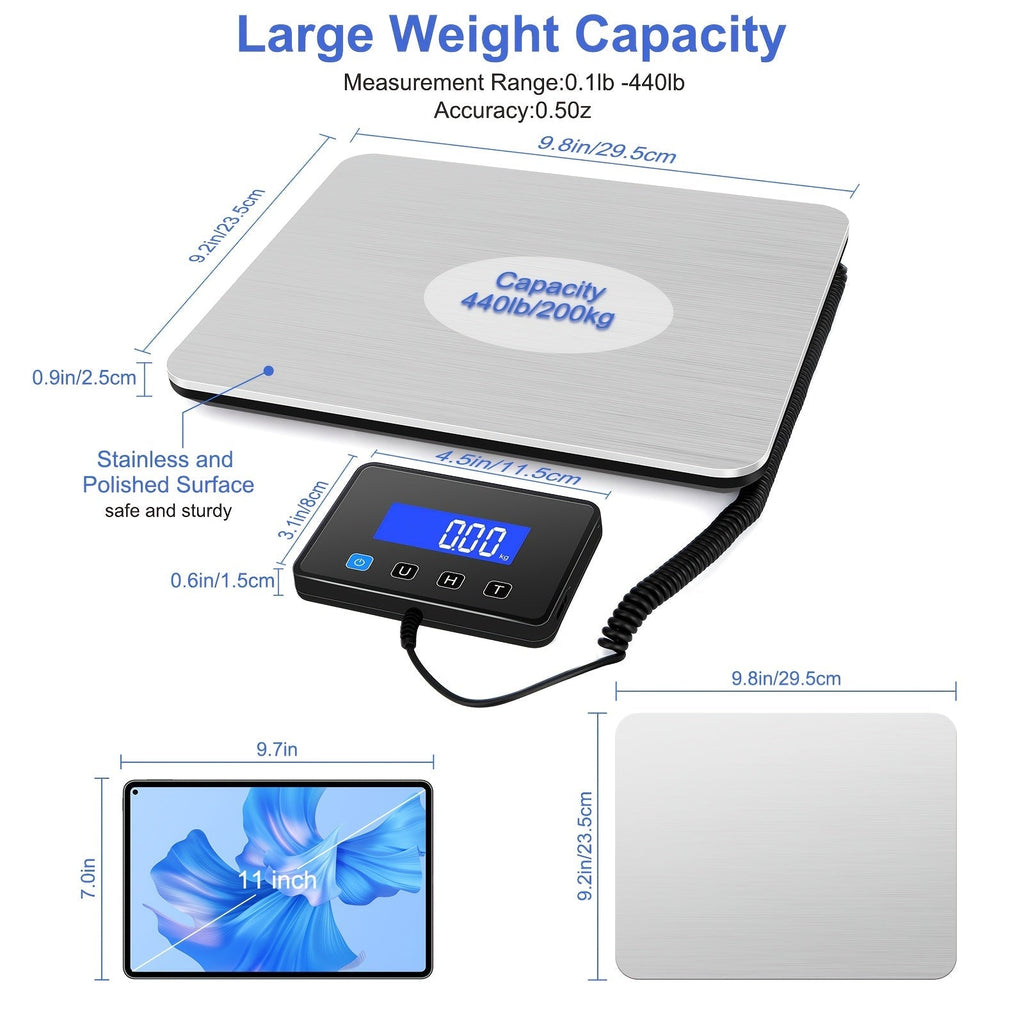 Digital Shipping Scale 440 lbs High Precision 0.5oz Accuracy for Postal Mail Packages Small Business Warehouse Home Office Etsy eBay Amazon Sellers Includes Batteries Charging Cable