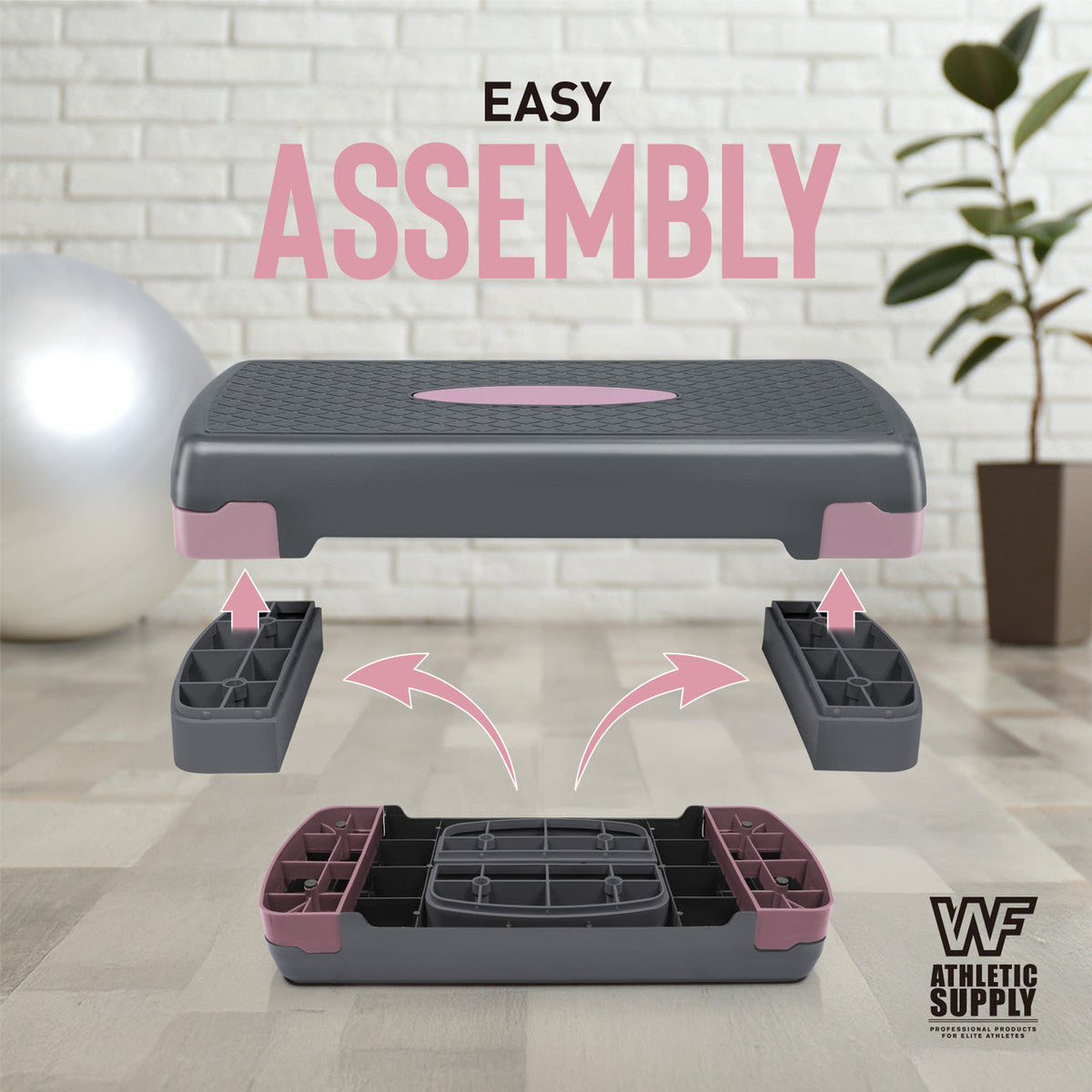Adjustable Height Aerobic Stepper Set with 2 Dumbbells & Measuring Tape – Non-Slip Exercise Step Platform, 4"-6" Level Risers, 550 LB Capacity, Home Gym Workout – Pink Grey, Blue & Green